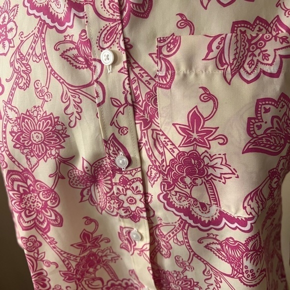Lands End Floral Pink No Iron Button Down Shirt Sz 2P - Picture 2 of 6